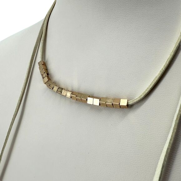 J Jill Layered Beaded Necklace Square Gold Tone Double Strand Cord Adjustable - Picture 3 of 11